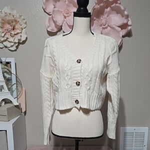 Timing Cream Button-Up Cable Knit Cardigan